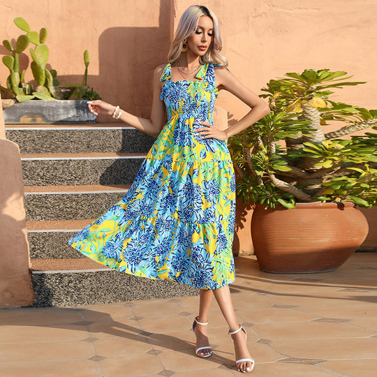 Damen Maxi-Kleid mit verspieltem Rüschen-Design und floralen Details EB