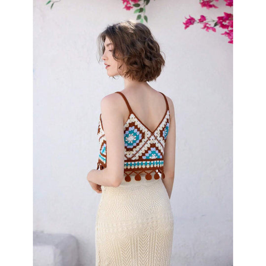 Damen Crop-Top mit besticktem Design und Fransen EB