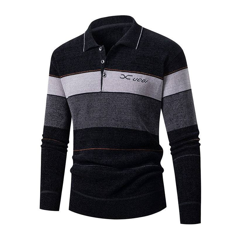 Herren Langarm Polohemd mit gestreiftem Design und Knopfleiste EB