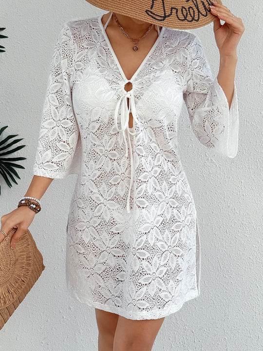 Damen Häkel-Strandkleid mit tiefem V-Ausschnitt EB