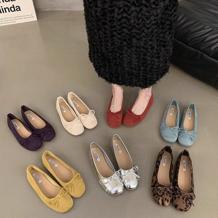 Damen bequeme Ballerinas mit dekorativem Schleifenakzent und elastischem Fußbett EB