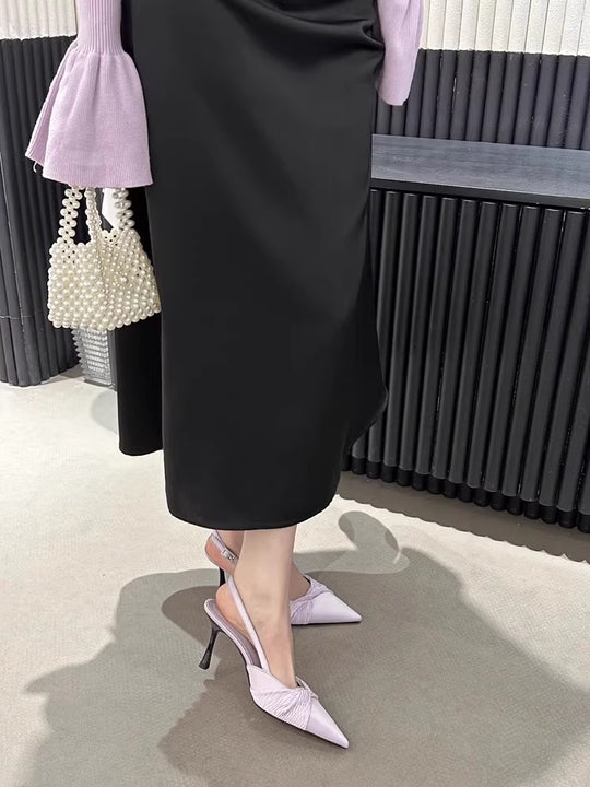 Damen elegante Slingback Pumps mit Rüschendesign EB