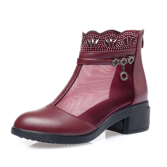 Damen Modische Stiefeletten mit transparentem Mesh-Einsatz und funkelndem Schmuckdetail EB