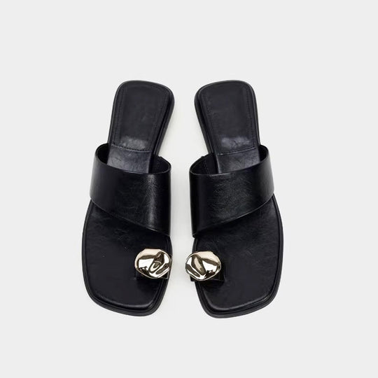 Damen Edle Zehentrenner-Sandalen mit glänzenden Akzenten EB