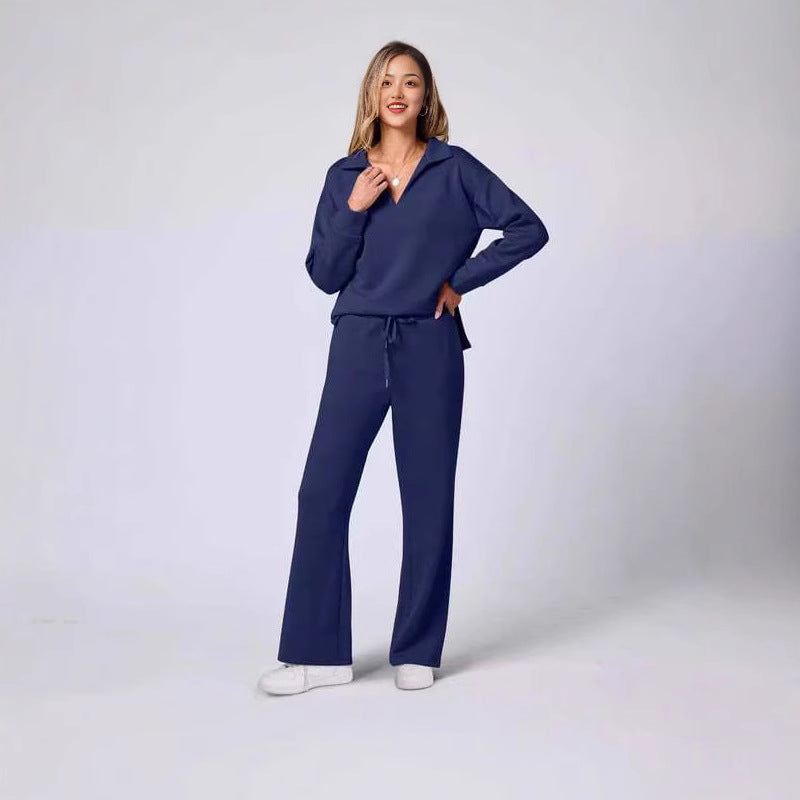 Damen lässiges Lounge-Set mit weitem Schnitt und gemütlichem V-Ausschnitt EB