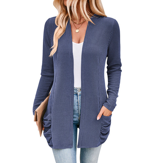 Damen Strickjacke mit Raffung und praktischen Taschen EB