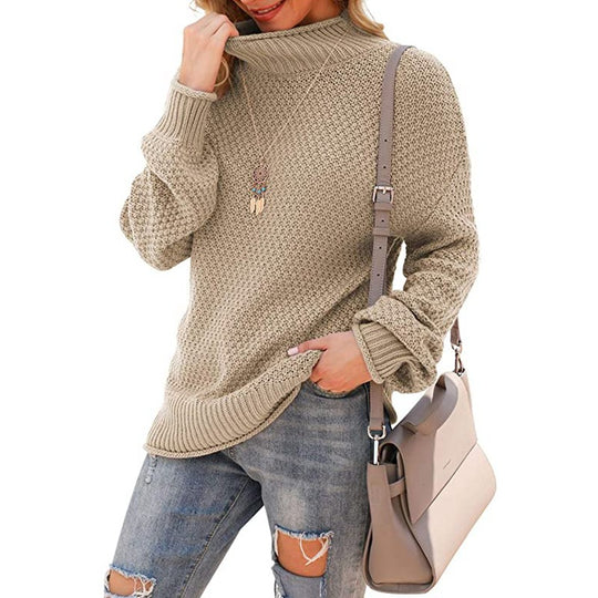 Damen Grobstrickpullover mit hochstehendem Kragen und lässigem Schnitt EB