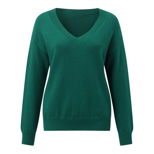 Damen V-Ausschnitt Strickpullover in feiner Wollqualität EB