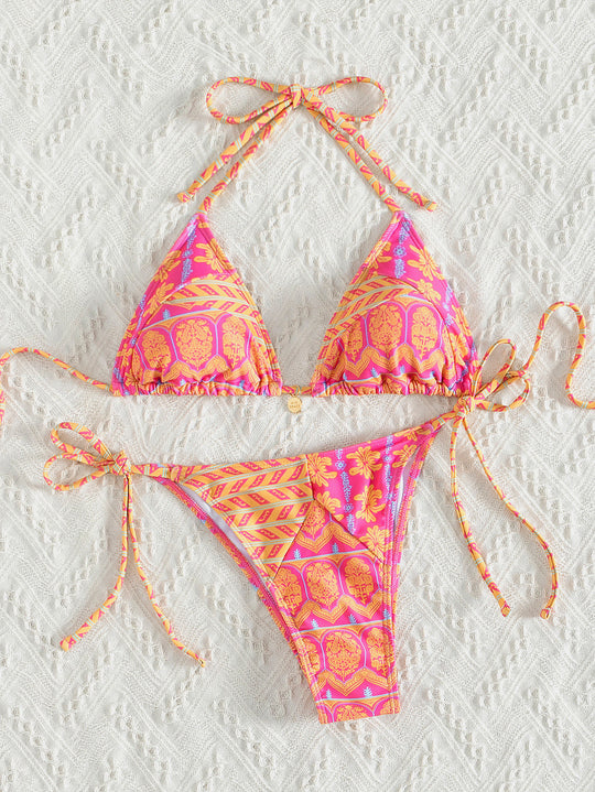 Damen Triangel-Bikini mit verspieltem Palmenmuster EB