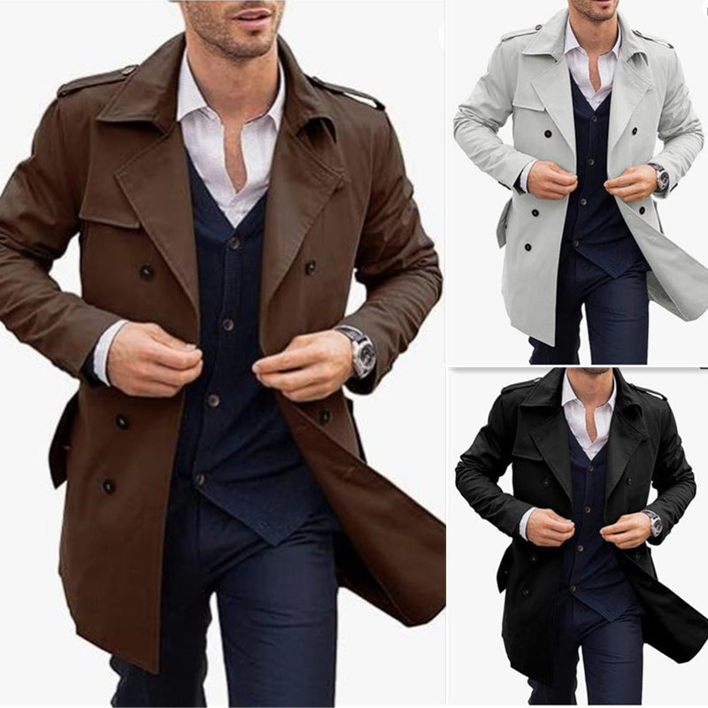 Herren eleganter Trenchcoat mit strukturiertem Design und doppelter Knopfleiste EB
