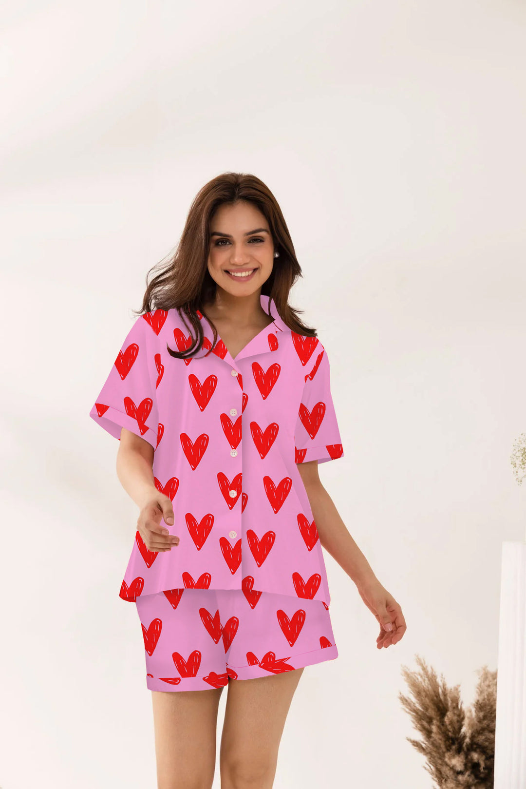 Damen Schlafanzugset mit Herzmuster EB