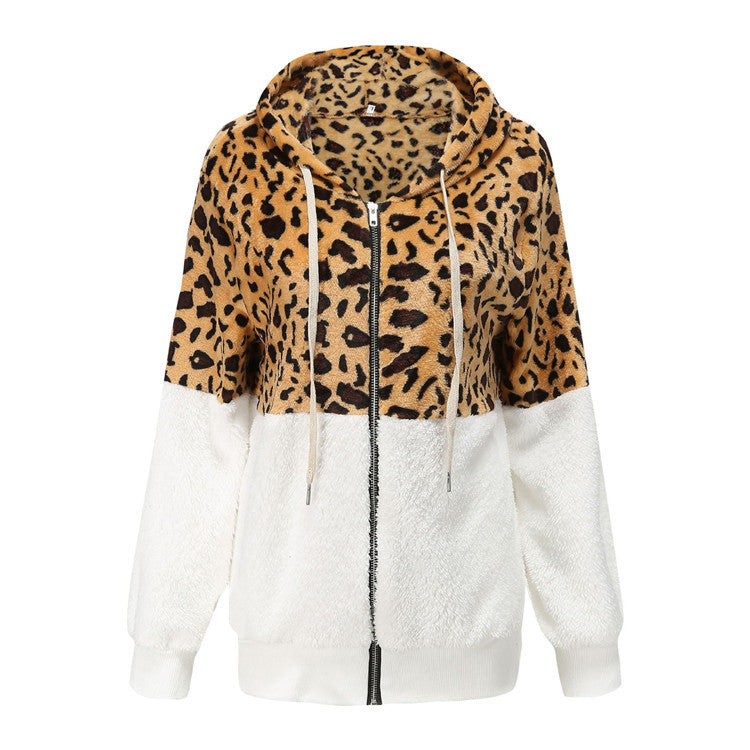 Damen Modischer Fleece-Hoodie mit tierischem Muster und Kontrastdetails EB
