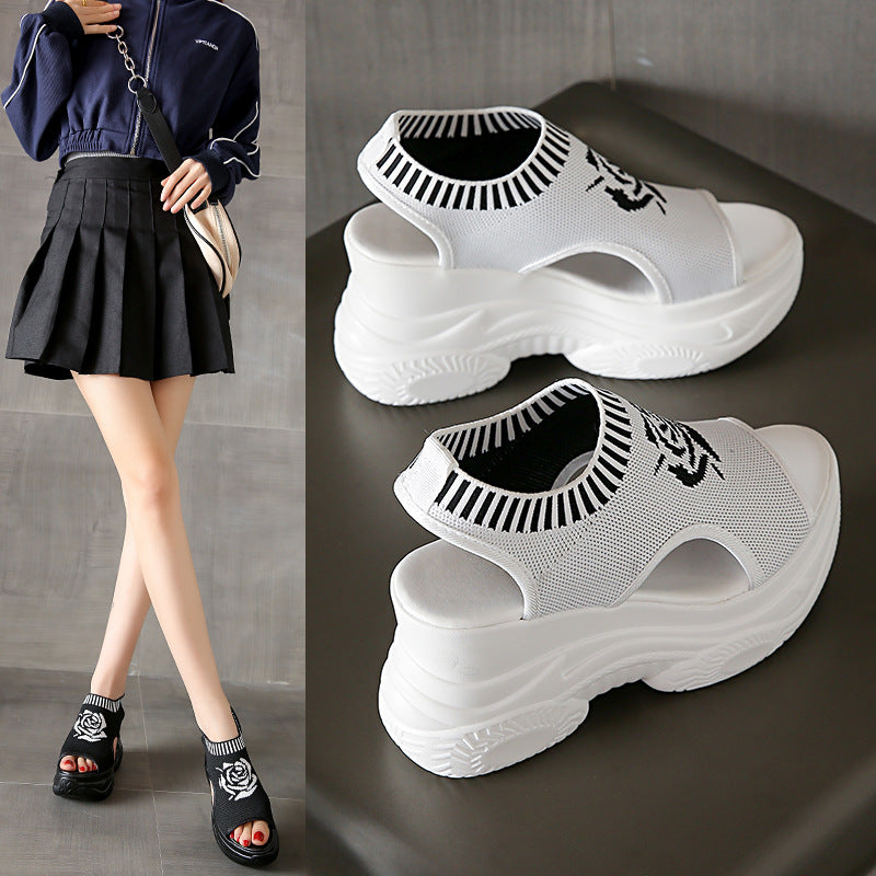 Damen Offene Plateau-Sandalen mit modischem Strickdesign und innovativer Sohle EB