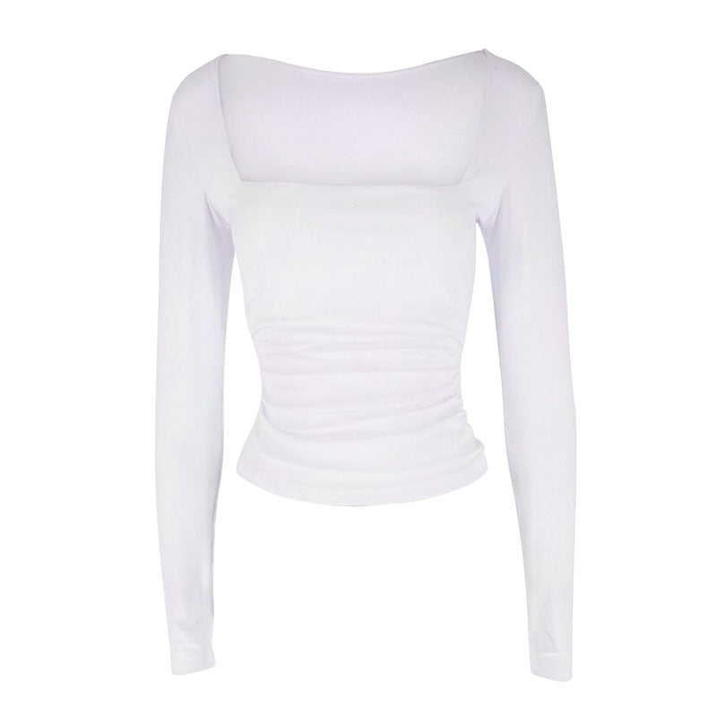 Damen Langarmshirt mit raffiniertem Raffungseffekt und eckigem Ausschnitt EB