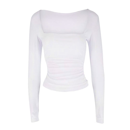 Damen Langarmshirt mit raffiniertem Raffungseffekt und eckigem Ausschnitt EB