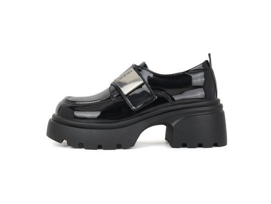 Damen modische Plateau-Slipper mit glänzender Oberfläche und stabiler Gummisohle EB