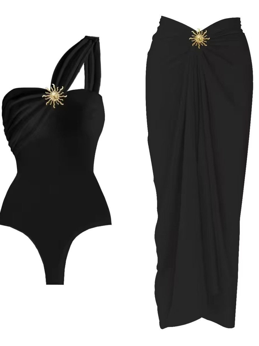 Damen einseitiger Badeanzug mit elegantem Wickelrock EB