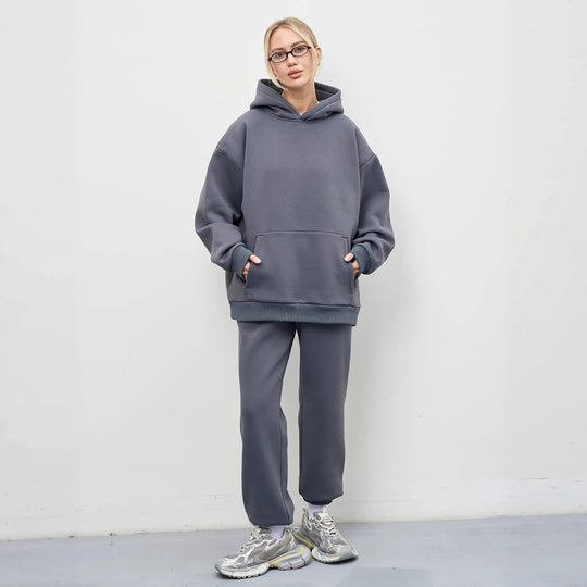 Damen großzügiger Kapuzenpullover Oversize mit Kängurutasche und weichem French-Terry EB