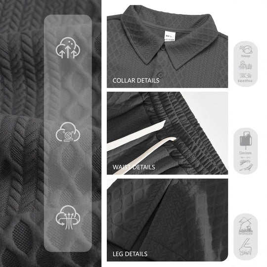 Herren nan Jacquard-Strickset mit Polokragen, legerer Passform und gerader Hose EB