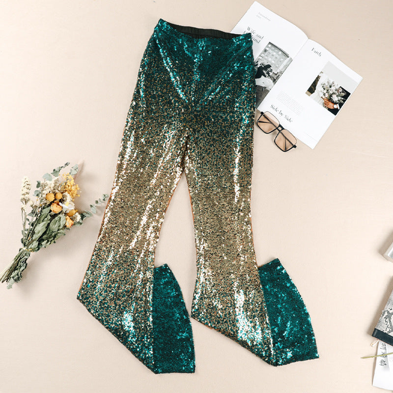 Damen Glitzernde Schlaghose mit Luxuriösem Pailletten-Muster EB