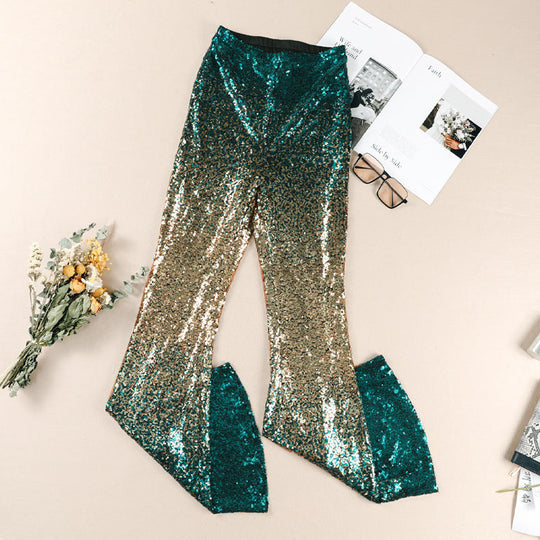 Damen Glitzernde Schlaghose mit Luxuriösem Pailletten-Muster EB