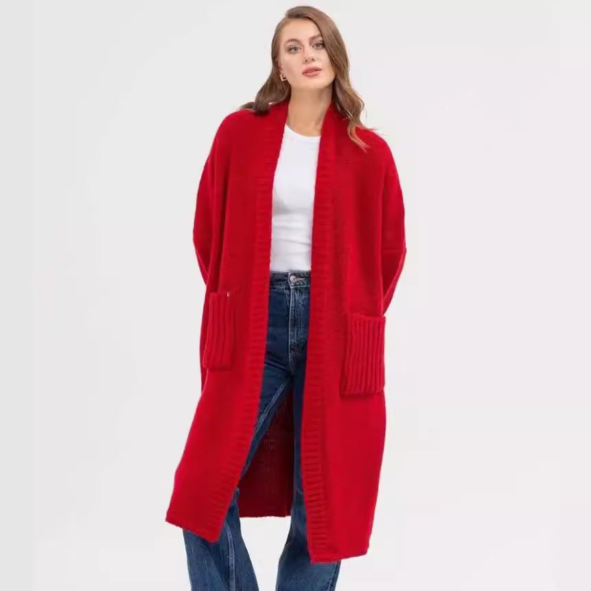 Damen Gemütlicher Strickmantel mit großen Taschen und oversized Schnitt EB