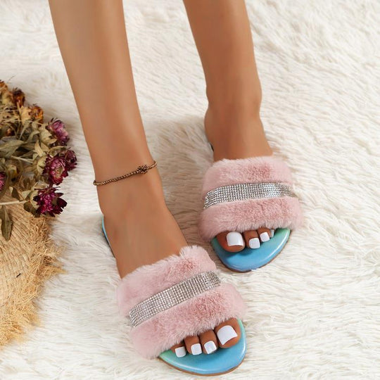 Damen Flausche Slipper mit glitzernden Akzenten EB