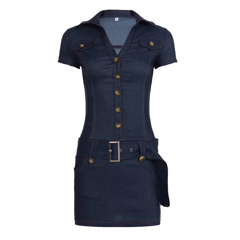 Damen Denim Kleid mit modernen Knopfdetails und taillierter Silhouette EB