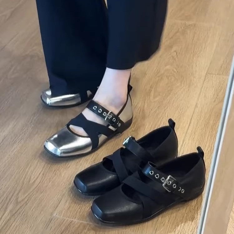 Damen elegante Ballerinas mit modernem Riemchen-Design EB