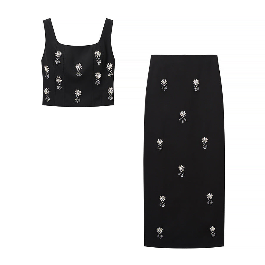Damen Elegantes, besticktes Top und Rock Set EB