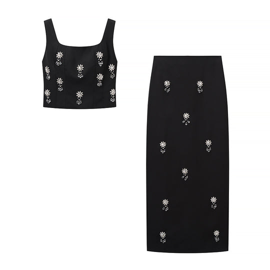 Damen Elegantes, besticktes Top und Rock Set EB