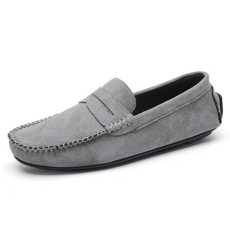 Herren elegante Veloursleder-Mokassin Fahrerhalbschuhe mit handgenähter Vordernaht und flexibler Gummiprofilsohle EB