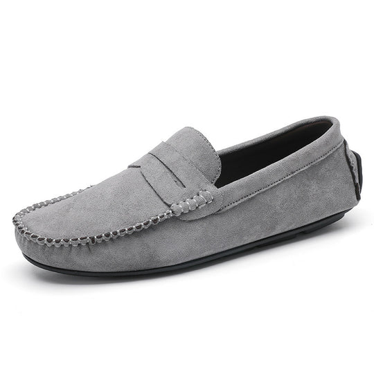 Herren elegante Veloursleder-Mokassin Fahrerhalbschuhe mit handgenähter Vordernaht und flexibler Gummiprofilsohle EB
