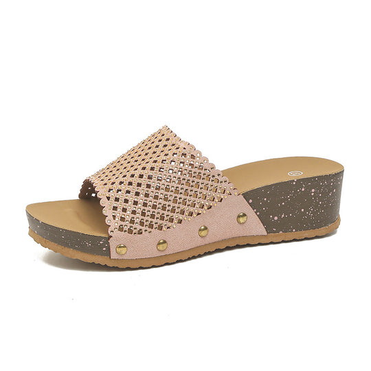 Damen Wedge-Pantoletten mit Glitzer- und Leopardenmuster EB
