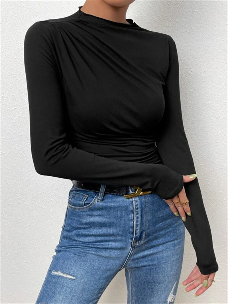 Damen nan tailliertes Langarmshirt mit seitlicher Raffung und weiter Schulterpartie EB