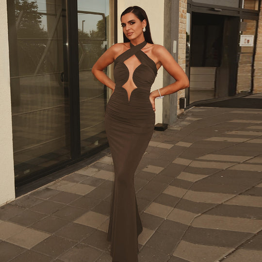 Damen Elegantes Hochzeitskleid mit Raffungen und tiefem Ausschnitt EB