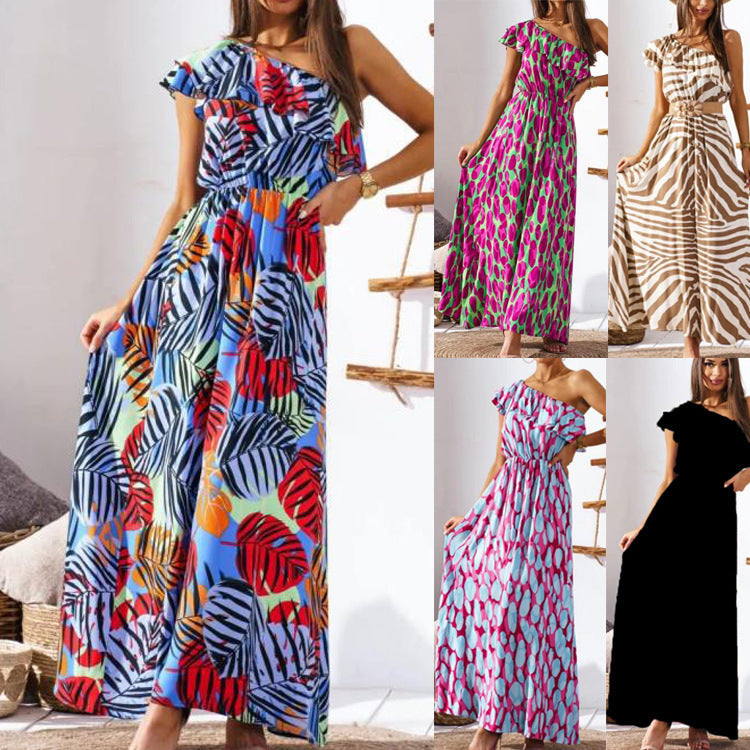 Damen Maxikleid mit asymmetrischem Träger und raffinierter Rüsche EB