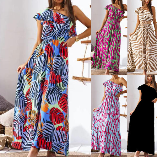 Damen Maxikleid mit asymmetrischem Träger und raffinierter Rüsche EB