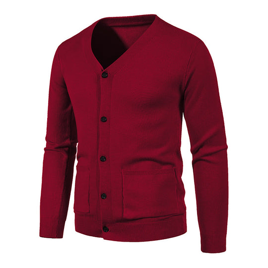 Herren nan leichte Feinstrick-Strickjacke mit V-Ausschnitt, durchgehender Knopfleiste und aufgesetzten Taschen EB