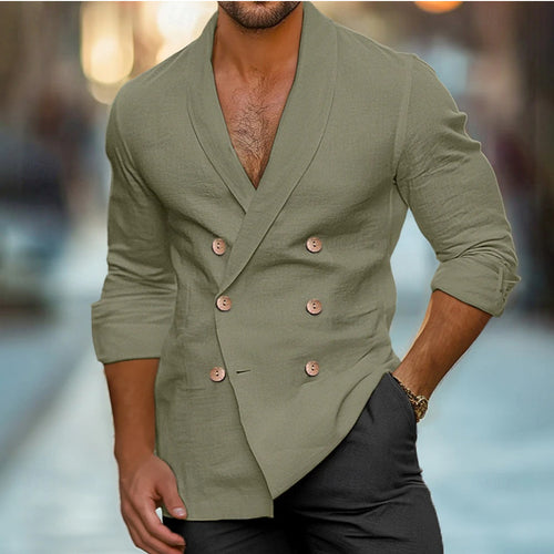 Herren elegante Leinenjacke mit doppelter Knopfleiste EB