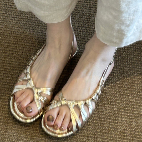 Damen stylische Riemchensandalen mit geflochtenem Obermaterial EB