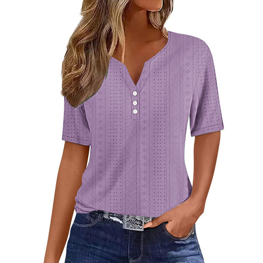 Damen Komfortables Kurzarmshirt mit Knopfdetails EB