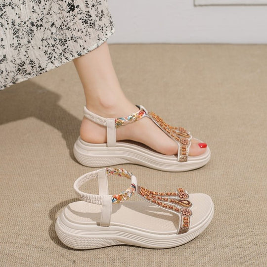 Damen Bequeme Sandalen mit dekorativen Verzierungen EB
