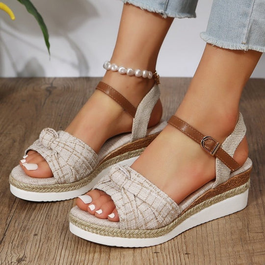 Damen Wedge-Sandaletten mit dekorativer Schleife EB