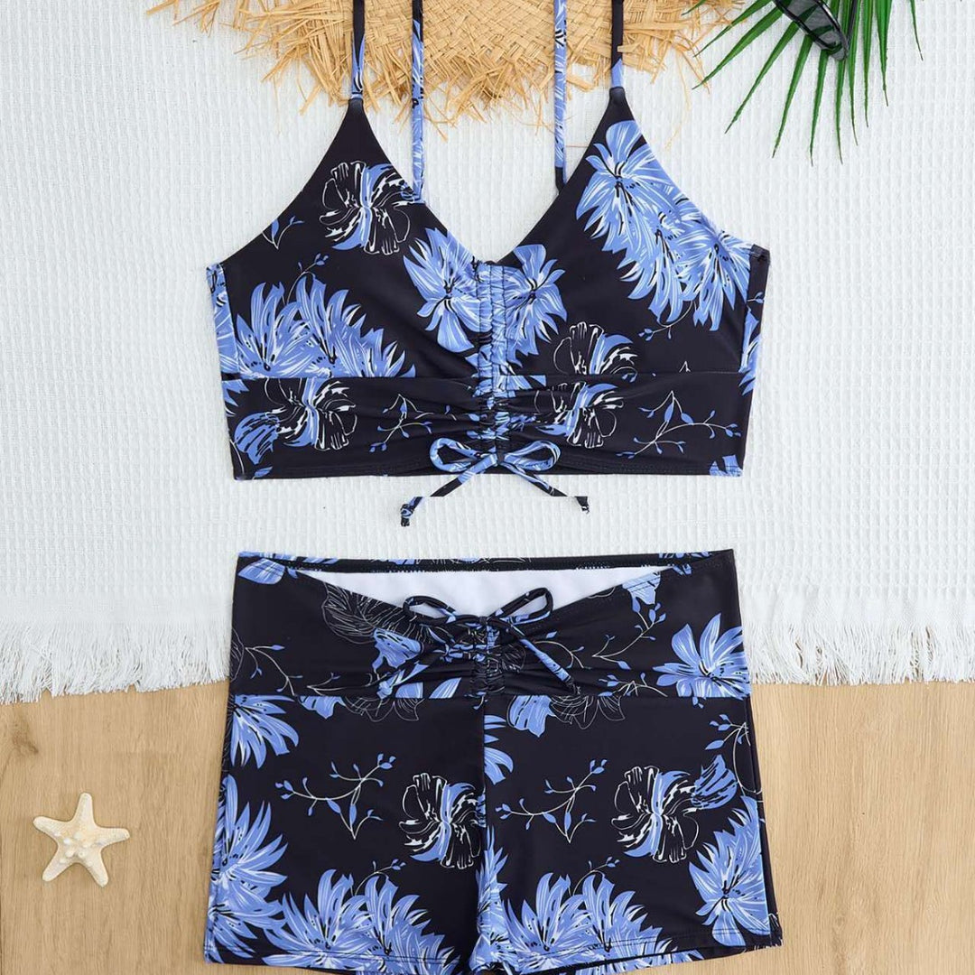 Damen Bikini mit floralem Rüschendesign und verstellbaren Trägern EB