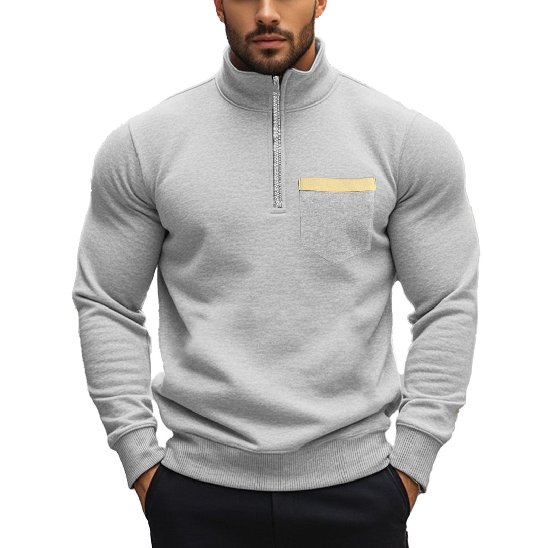 Herren nan angerauter Sweat-Halbzip mit kontrastiertem Innenkragen und elastischem Saum EB