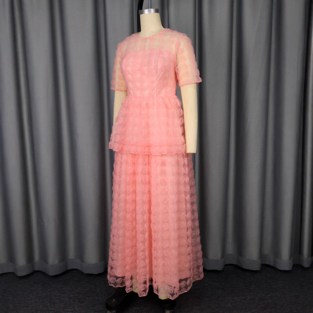 Damen Elegantes Maxi-Kleid mit floralem Volant-Design EB