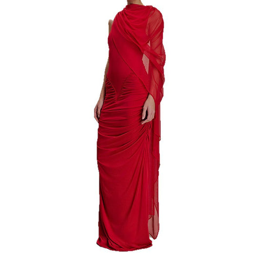 Damen Glamouröses Abendkleid mit asymmetrischem Dekolleté und elegantem Drapierungsdesign EB