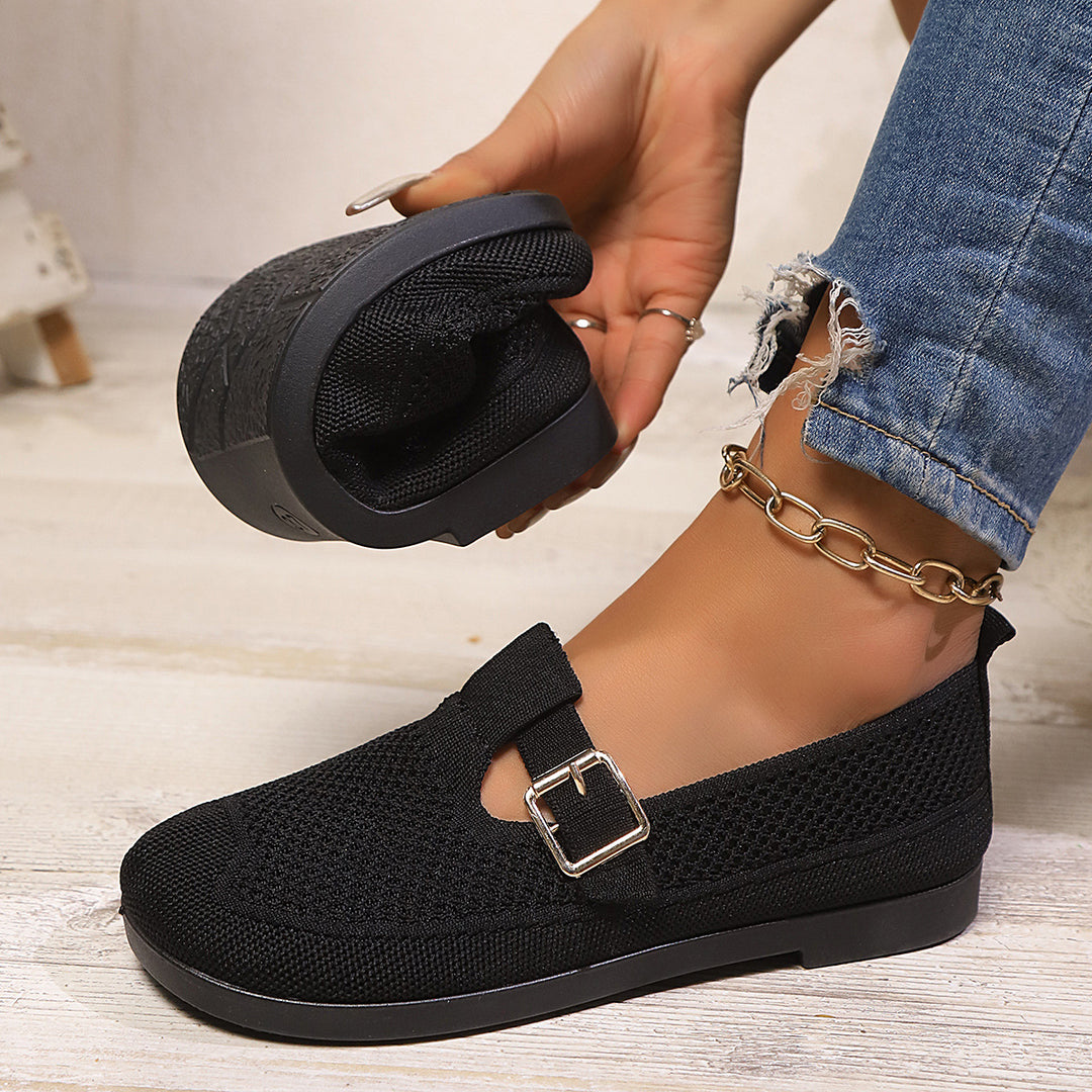 Damen luftige Ballerinas mit modischem Schnallen-Detail EB