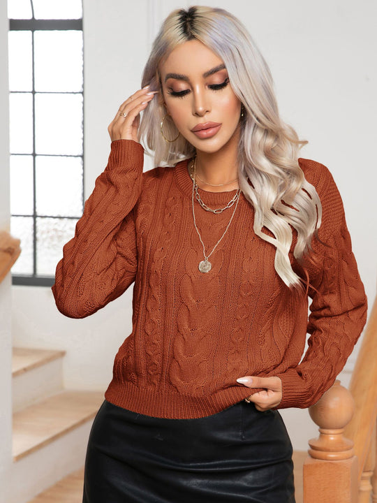 Damen Strickpullover mit Zopfmuster und elastischem Bund EB